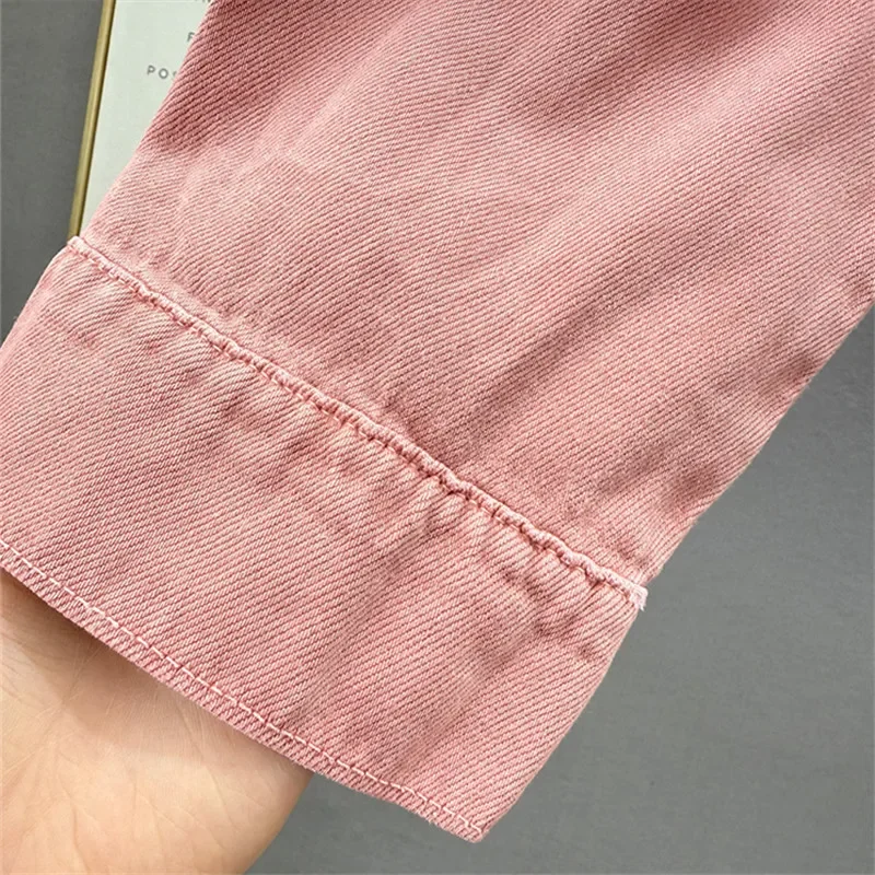 2025 frühling Herbst Frauen Neue Rosa Diamant Dünne Kurze Denim Jacke Revers Einreiher Langarm Jeans Jacke Streetwear