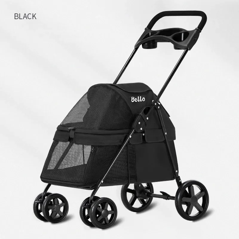 Pet Stroller 4 Wheels Folding Portable Travel Cat Dog Stroller With Cup Holder