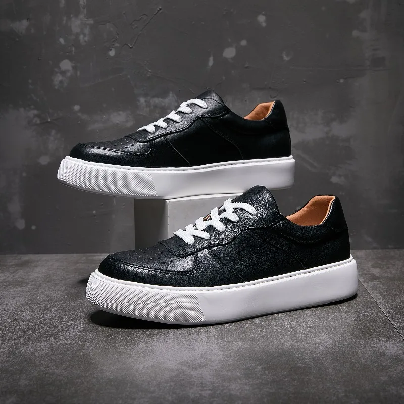 Breathable Comfortable Men Genuine Leather Skate Sneakers Lace Up Soft Thick Sole Vintage Daily Walking Casual Shoes