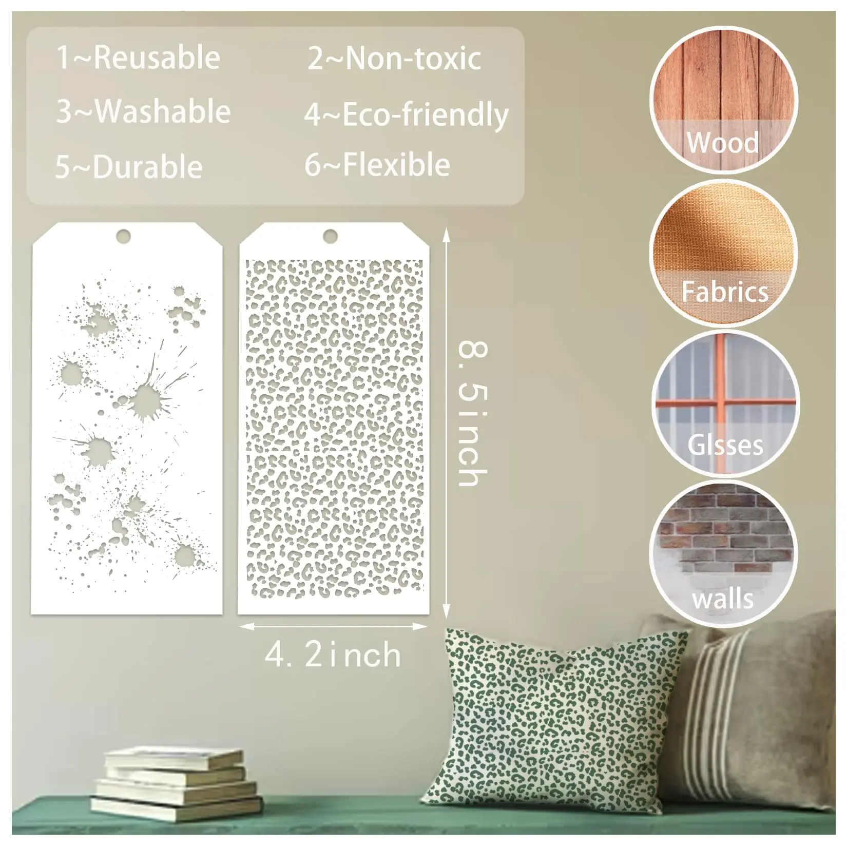 8 Pieces of Craft Templates with Polka Dot Brick Layering Patterns, Mixed Media Texture, Colorful Spray Painting Templates, Card Making Canvas, DIY Craft Furniture Paper