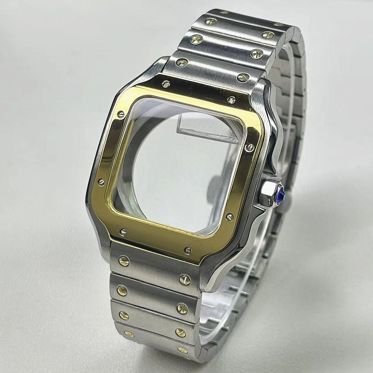 38mm NH35 Square Case Rose Gold Silver 316L Stainless Steel Watch Case for Santos Case Accessories Fit NH35 NH36 Movement