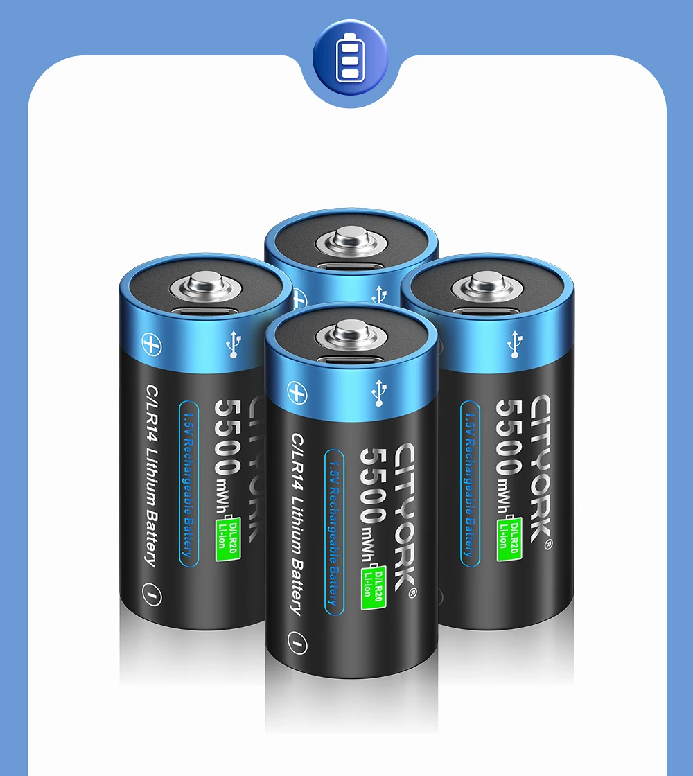 CITYORK 1,5 V R14 LR14 Akku C-Batterien Li-Ion Typ-C USB-Aufladung für Taschenlampe Gaskocher 100 % Original – Detail 13