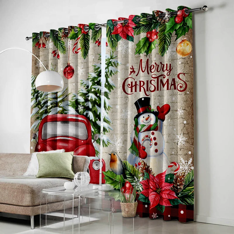 

Cartoon Christmas Red Window Curtains For Kids Bedroom Living Room Bathroom Kicthen Door Hall Home Decor Navidad Natal New Year