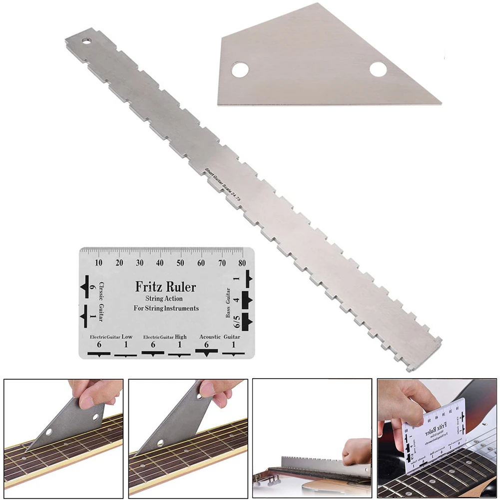 Guitar Neck Notched Straight Edge Ruler Stainless Steel Fret Leveling String Actions Gauge Ruler Fret Guitar Level Luthier Tools