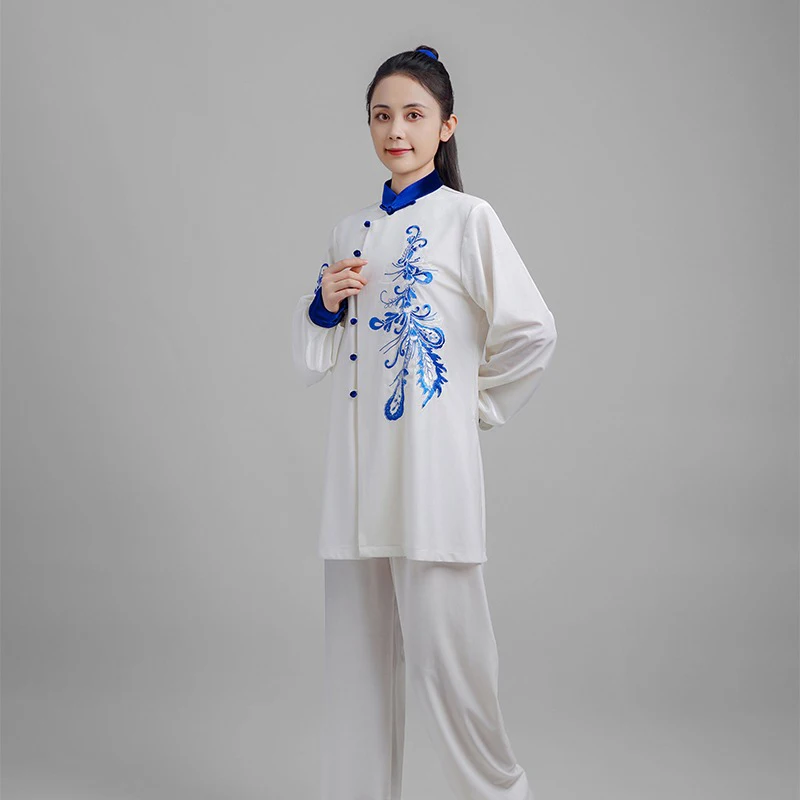 Kun Master Thicken Velvet Taichi Uniform Elegant Winter Martial Arts Suit Embroidery Kung Fu Clothes Taiji for Women