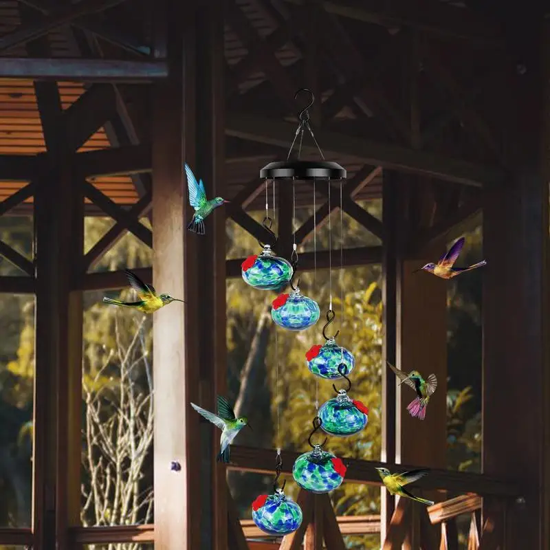 Wind Chime Hummingbird Feeder Garden Decor Charming Wind Chimes Window Bird Feeders Anti Fading Outside Bird Feeders