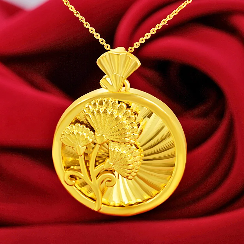 Sturdy & Durable Flower & Maple Leaf Pendant Sweater Chain For Women 24K Gold AU999 | Solid craft, not easy to deform