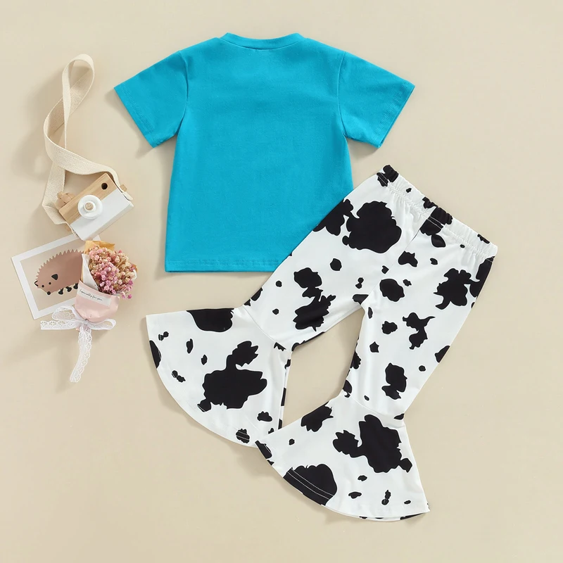 Baby Girl Clothes Short Sleeve Howdy Summer Cow Bell Crewneck T-shirt Bottoms Outfit Pants Print Print