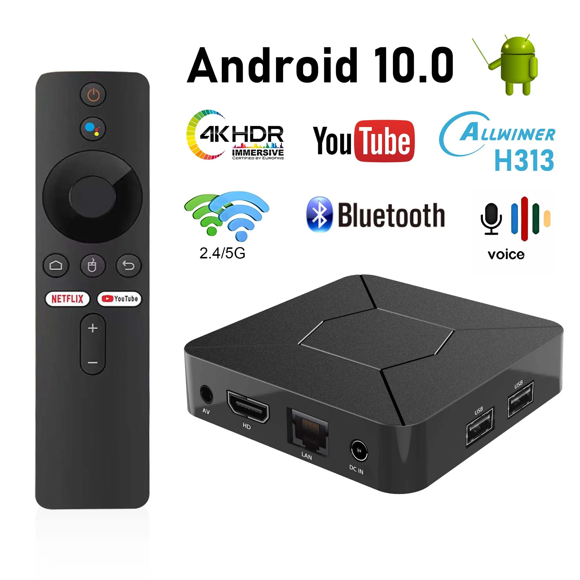 Q5 Android10 TV Box Allwinner H313 Support BT5.0 4K 2.4G/5G Dual WiFi Smart Set Top Box Media Player 2GB 8GB  Netflix Chromecast