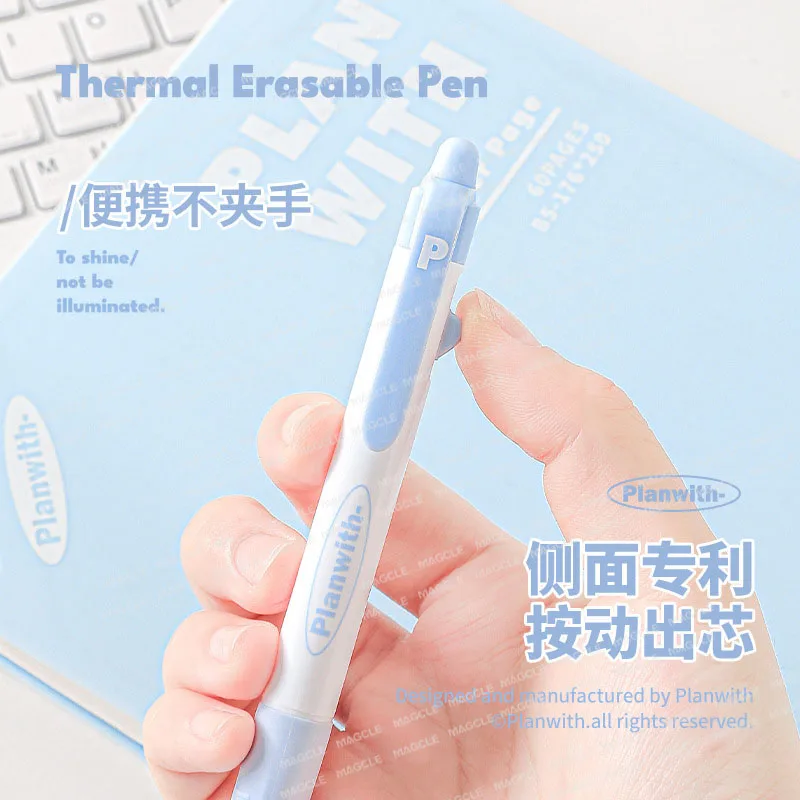 Planwith 3PCS/set Erasable Gel Pen Stationery Student School Acsesories Pen 0.5mm Crystal Blue Ink Side Press Writing Pens