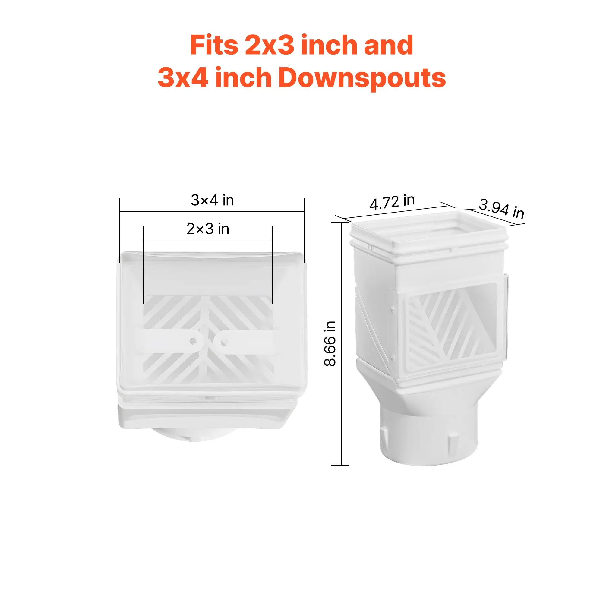 Gutter Downspouts, Downspout Diverter Rainwater Collection System Fits for 2x3 or 3x4 Inch Standard Inlet and Φ4inch Outlet, Flexible Rain Water Barrel Kit with Mesh Screen & Transparent, White