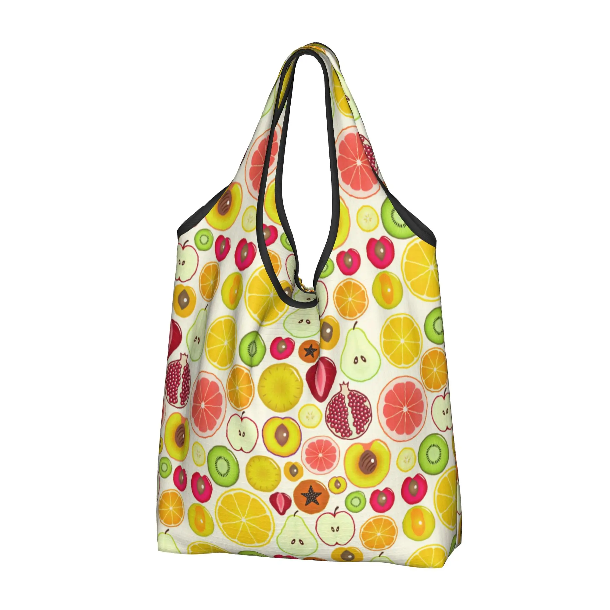 With Kiwi Lemon Orange Grapefruit Groceries Shopping Bags Custom Shopper Tote Shoulder Bag Apple Strawberry Cherry Handbag
