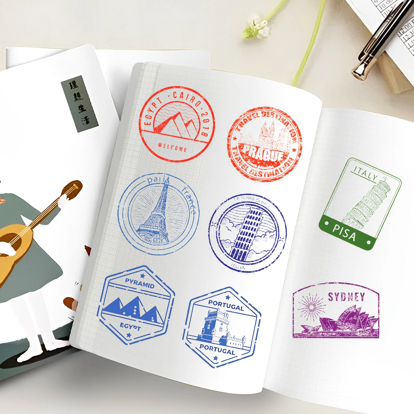 50Pcs Transparent Retro Stamps Sticker DIY Phone Laptop Luggage Skateboard Graffiti Decals Fun for Gift view 3