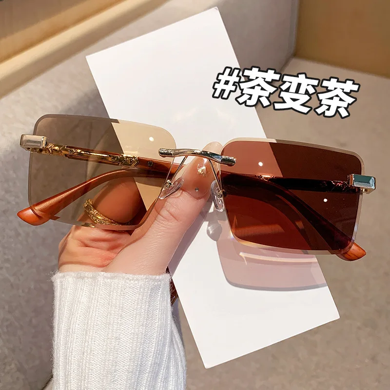2026 New Rimless Square Photochromic Sunglasses Unisex UV400 Outdoor Driving Vacation Sun Glasses