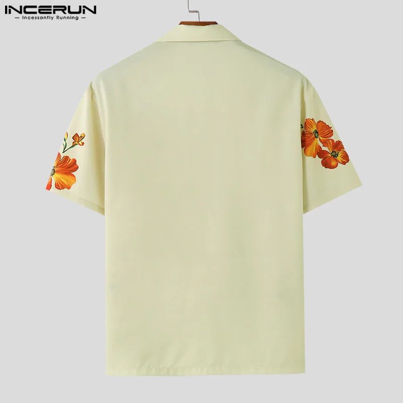 INCERUN Men\'s Shirt Flower Printing Lapel Short Sleeve Streetwear Men Clothing Summer 2024 Vacation Fashion Casual Male Shirts