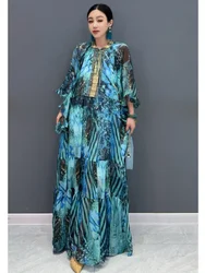 Vefadisa 2024 Summer New Sky Blue Women Chiffon Printed Dress Lead Half Sleeve Long Dress Fashion Elegant Casual Dress ZXY545A