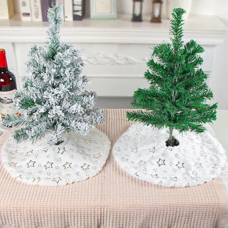 Falda de árbol de Navidad de felpa, alfombra de copo de nieve de lentejuelas de piel roja y blanca, faldas pequeñas para fiesta en casa, decoraciones para regalos de navidad