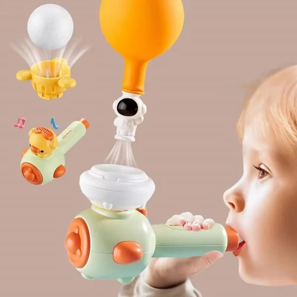 

Cartoon Breathing Exerciser Toys 3-in-1 Floating Blow Pipe Balls Blowing Toys Plastic with Whistle Balloon Launcher Toy