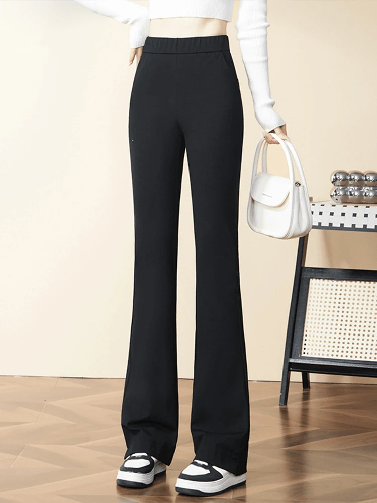 

Black High Waist Stretchy Straight Leg Micro Flared Pants Women's Spring Autumn New Style Elastic Ladies Trousers