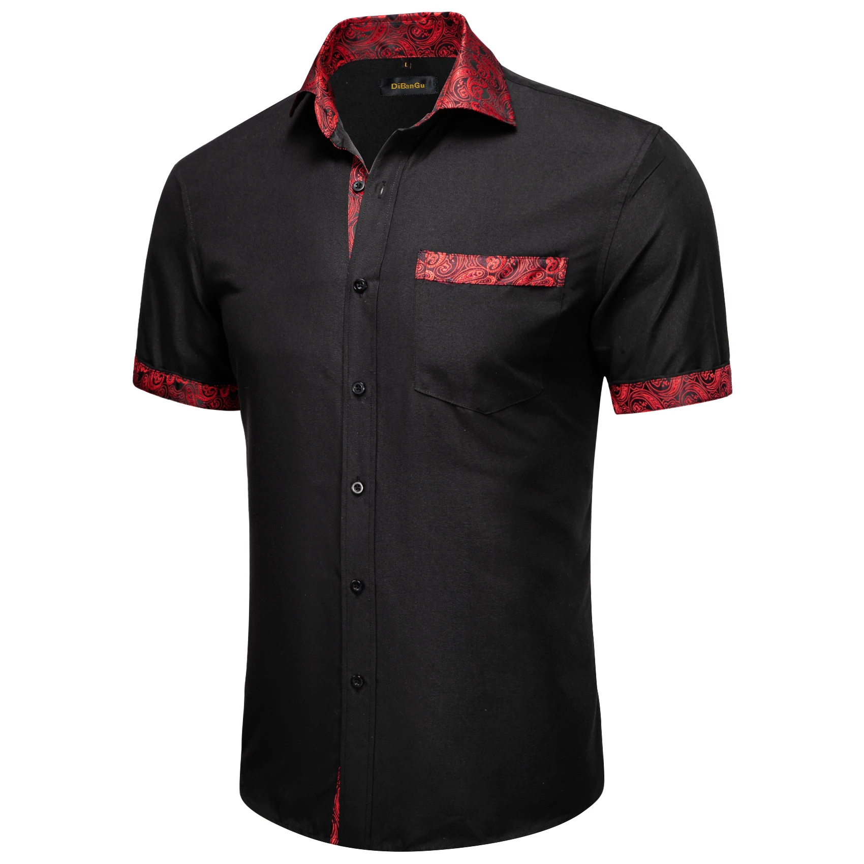 Fashion Luxury Black Man Shirt Party Shirts For Men Spring Summer Short Sleeve Classic Patchwork collar Male Clothing Free Ship