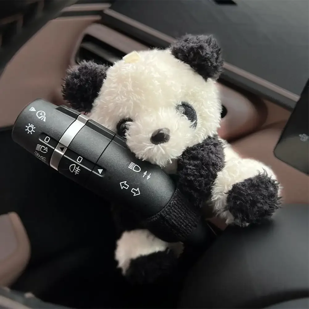 Car Cute Bowknot Panda Wiper Turn Signal Switch Ornaments Plush Decor Doll Auto Interior Accessories