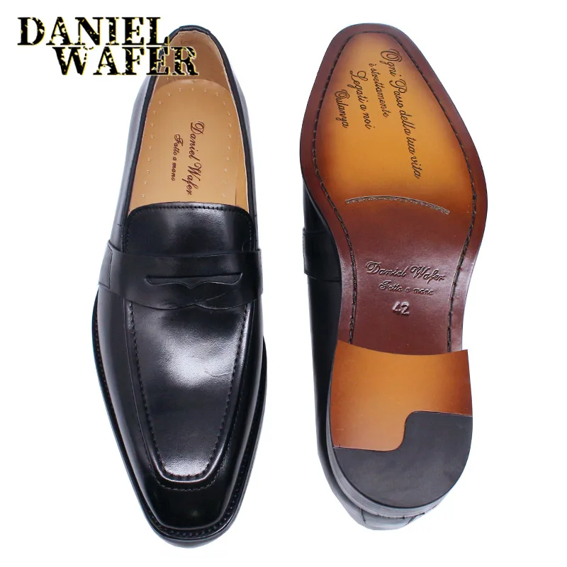 Luxury Men Penny Loafers Genuine Leather Slip On Red Black Casual Business Dress Shoes Mens Wedding Party Office Fashion Shoes - view 6