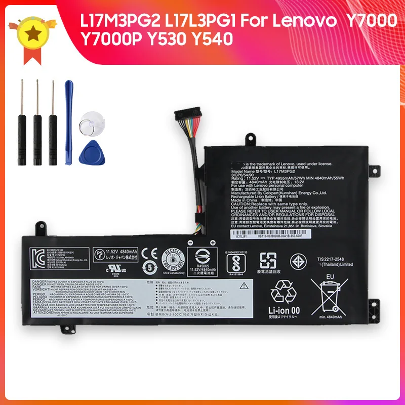 

Replacement Battery For Lenovo Y7000P Y7000 Y540 Y530 Battery L17M3PG2 L17L3PG1 L17M3PG3 L17C3PG1 4955mAh + Tools