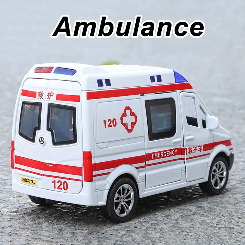 Ambulance RV Legering Auto Speelgoed Diecast Model Deuren Geopend Licht Geluid Voertuig Wiel Trek Miniatuur Auto Kindercadeau