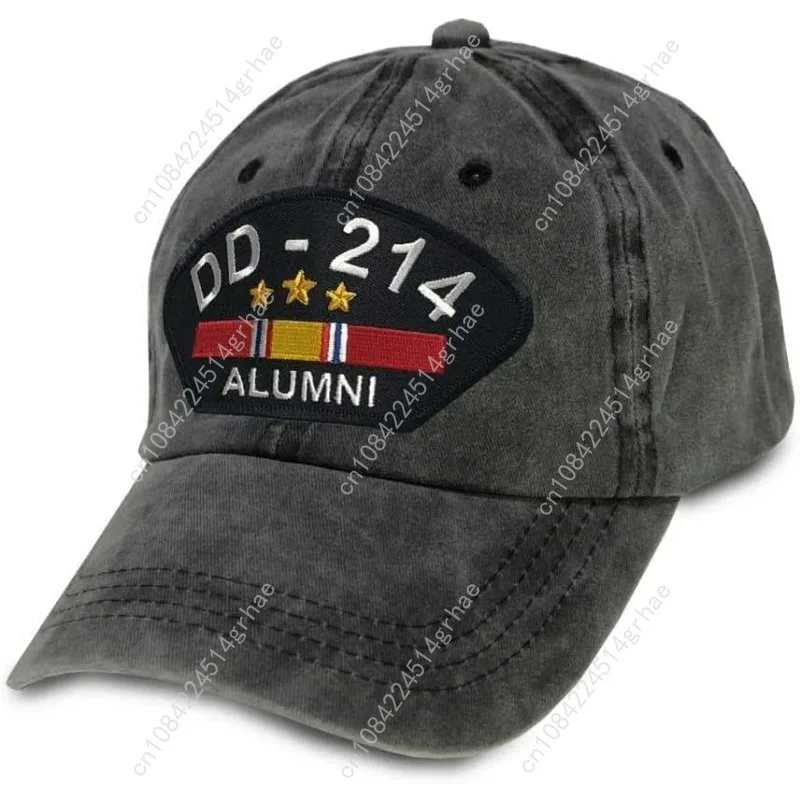 VetFriends.com US Veteran Hat with DD-214 Alumni Text and National Service Ribbon Graphic - Embroidered Adjustable Vintage Washe