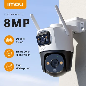 מצלמת IMOU Cruiser כפולה עם עדשה כפולה ברזולוציה של 8 מגה פיקסל, תמיכה ב-WiFi, זום 6, זיהוי אדם באמצעות AI, צבע חכם, מצלמת מעקב חיצונית