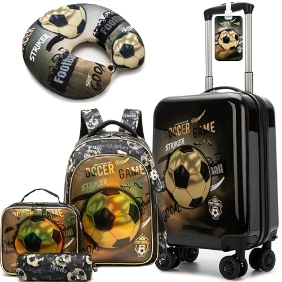 

Kid's Luggage Set 5 Piece Suitcase Set 16'' Hardside Football Luggage with Spinner Wheels Boys Carry on Toddler Travel Rolling
