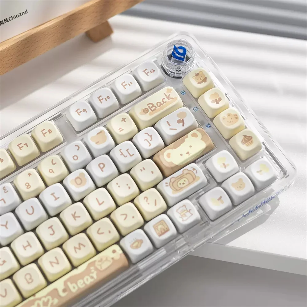 95/132Keys MOA Profile Pudding Bear Theme Keycap Cute Yellow White Key Cap PBT Sublimation for Custom Mechanical Keyboard Keycap