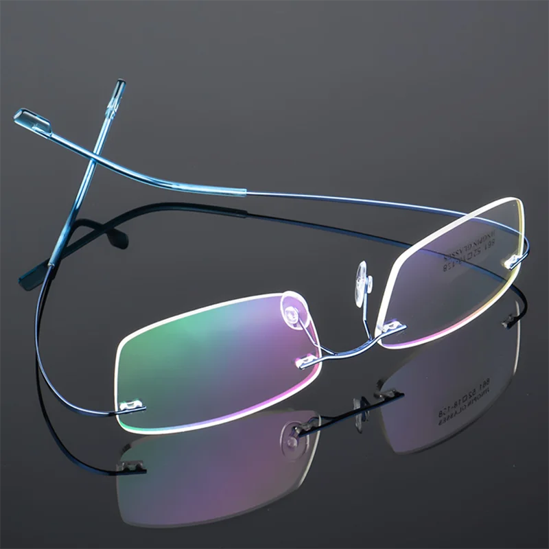 Ultralight Green Coating Frameless Myopia Glasses -1.0 -1.5 To -5 And Rimless Super Light Stainless Steel Hyperopia +1.0 To +4.0