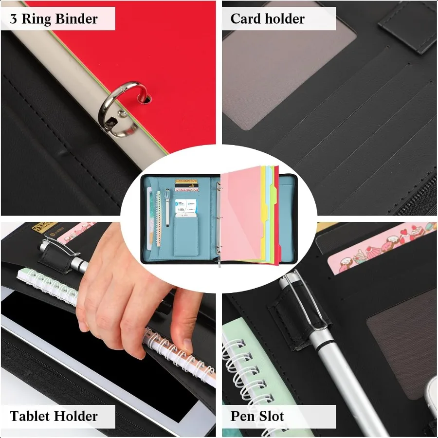 Padfolio Portfolio Organizer Binder พร้อมซิปหนัง Portfolio 3 แหวน Binder และ 5 โฟลเดอร์ Divider หน้าสําหรับแท็บเล็ต Resu