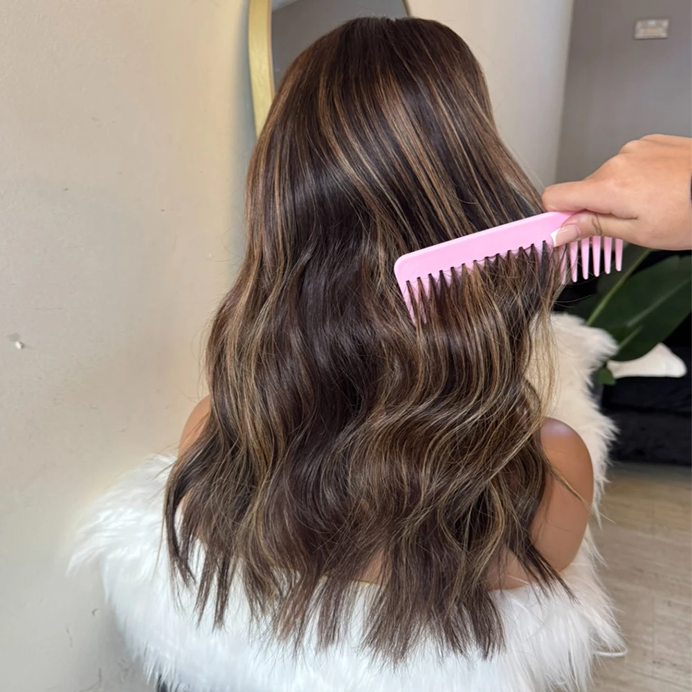 

Blonde Brunette Highlighted Color Lace Front Wig Synthetic Blend Human Hair for Women Long Wavy Hairstyle Easy Daily Wear