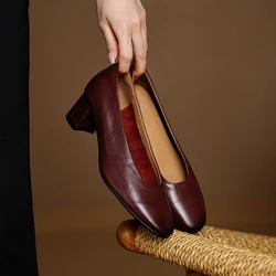 2025 New Fashion Retro Women Pumps Shoes Chunky High Heels Spring Elegant Summer Round Toe Casual Shoes Woman Black Size 34-40