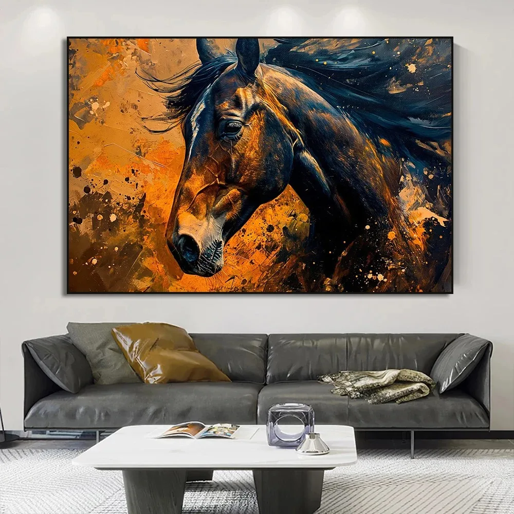 قماش اللوحة طباعة جدار الفن بارد الحيوانات البرية الحصان المشارك الأسود الحصان البني الحصان صورة الفروسية مكتب غرفة ديكور المنزل #5