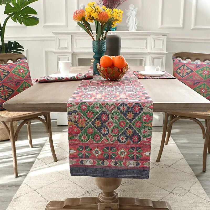 Mediterrane europäische Tischflagge im Retro-Ethno-Stil, Bohemian-Stil, lange Tischdecke für Esstisch, Teetisch, TV-Schrank, Busta