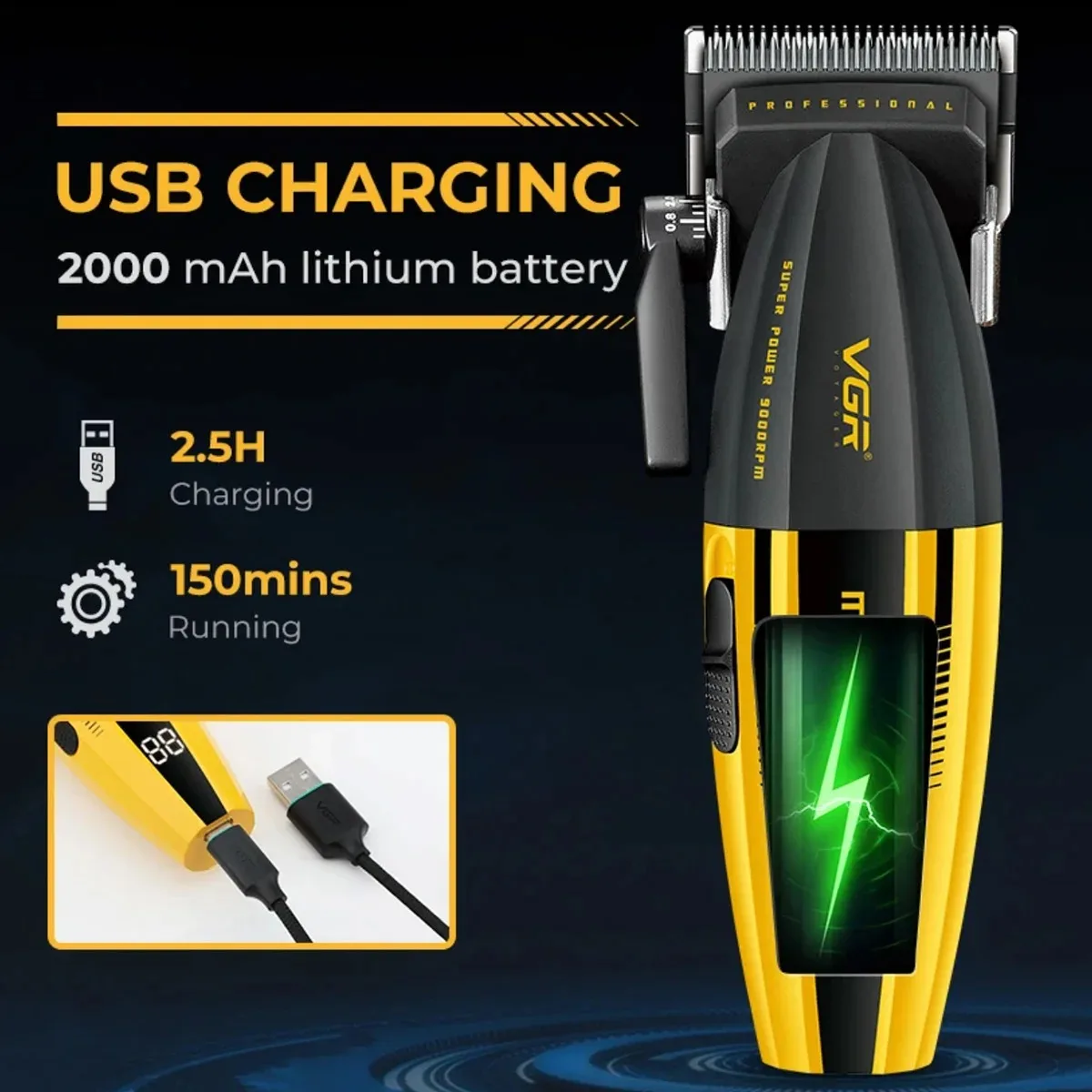 VGR Hair Clipper Professional Hair Trimmer 9000RPM Hair Cut