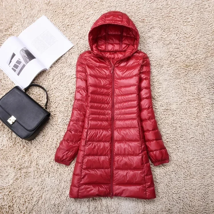 Leichte Daunen jacke Frauen plus Größe weiße Enten Daunen jacke Innen stoff mantel Damen lange Winter mütze abnehmbare Kapuze weiblich – Detail 6
