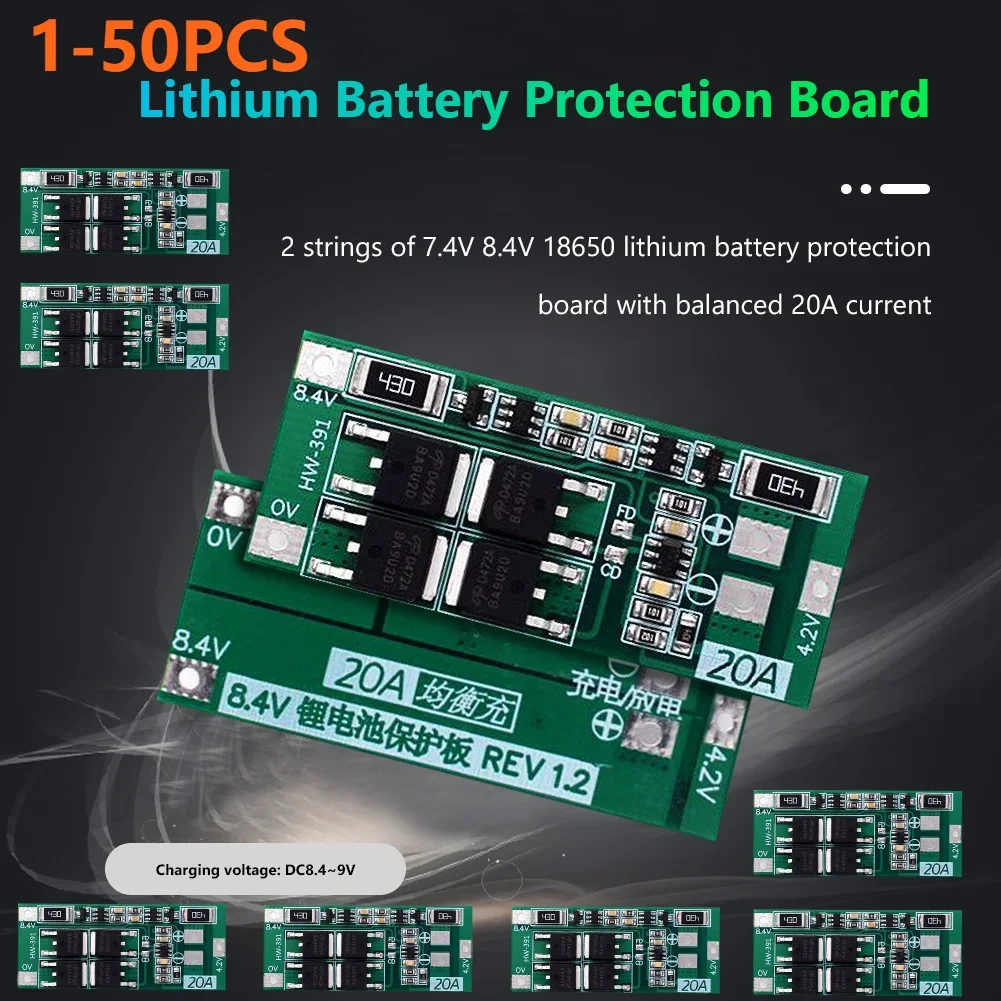 1/5/10/20/30/50 SZT. HW-391 2S 20A 7.4V 8.4V Płytka Zabezpieczająca Ładowarkę Akumulatorów Litowo-jonowych 18650 BMS Moduł Balansujący do Projektów DIY
