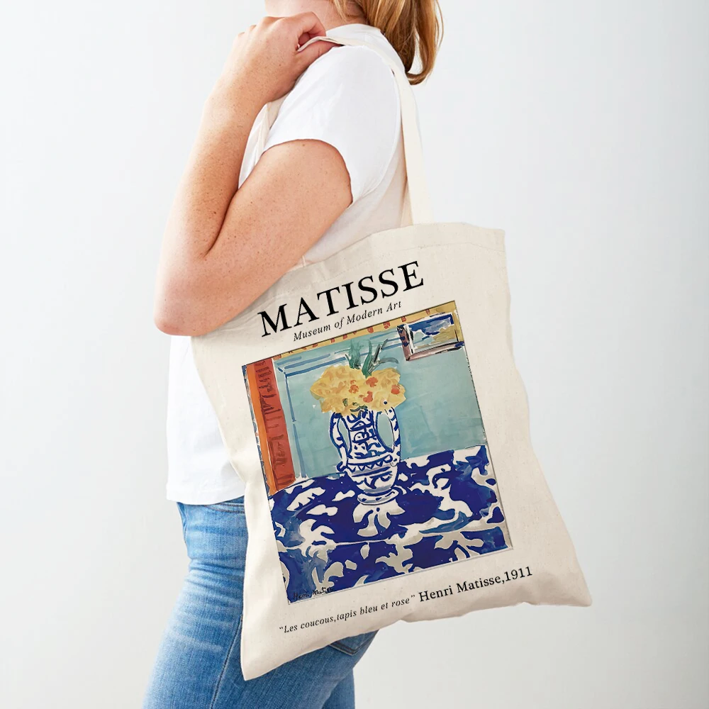 Matisse Vase Fruit Plants Retro Women Shopping Bags Double Sided Print Eco Casual Canvas Shoulder Handbag Vintage Shopper Bag