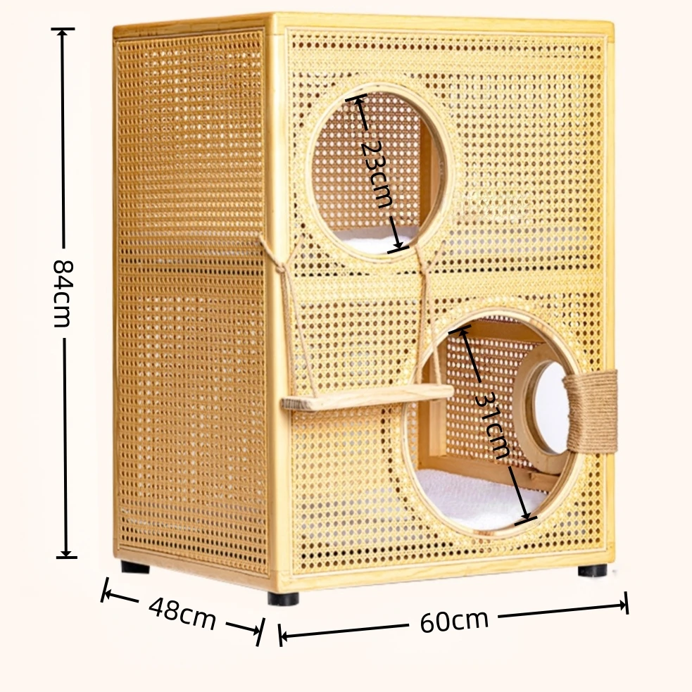 High Quality PVC Rattan Woven Semi-Enclosed Cat Bed Stylish Double-Layer Pet-Safe Scratch-Resistant Easy Clean Space-Saving Wood