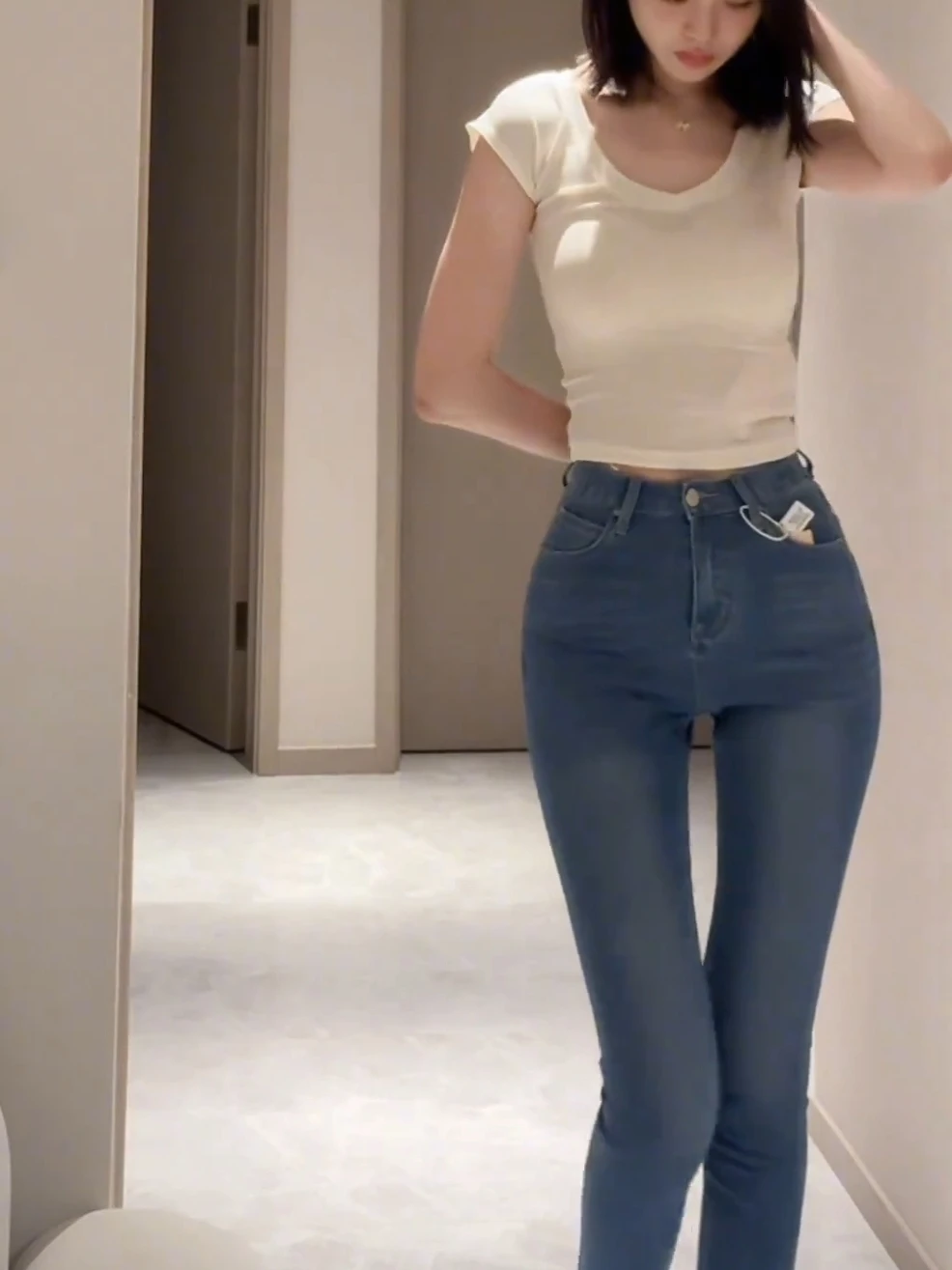 

High Waist Cotton Stretch Denim Shorts Casual Style Multi Pocket Summer Season Small Size Friendly High Hip Riser Pencil Jeans