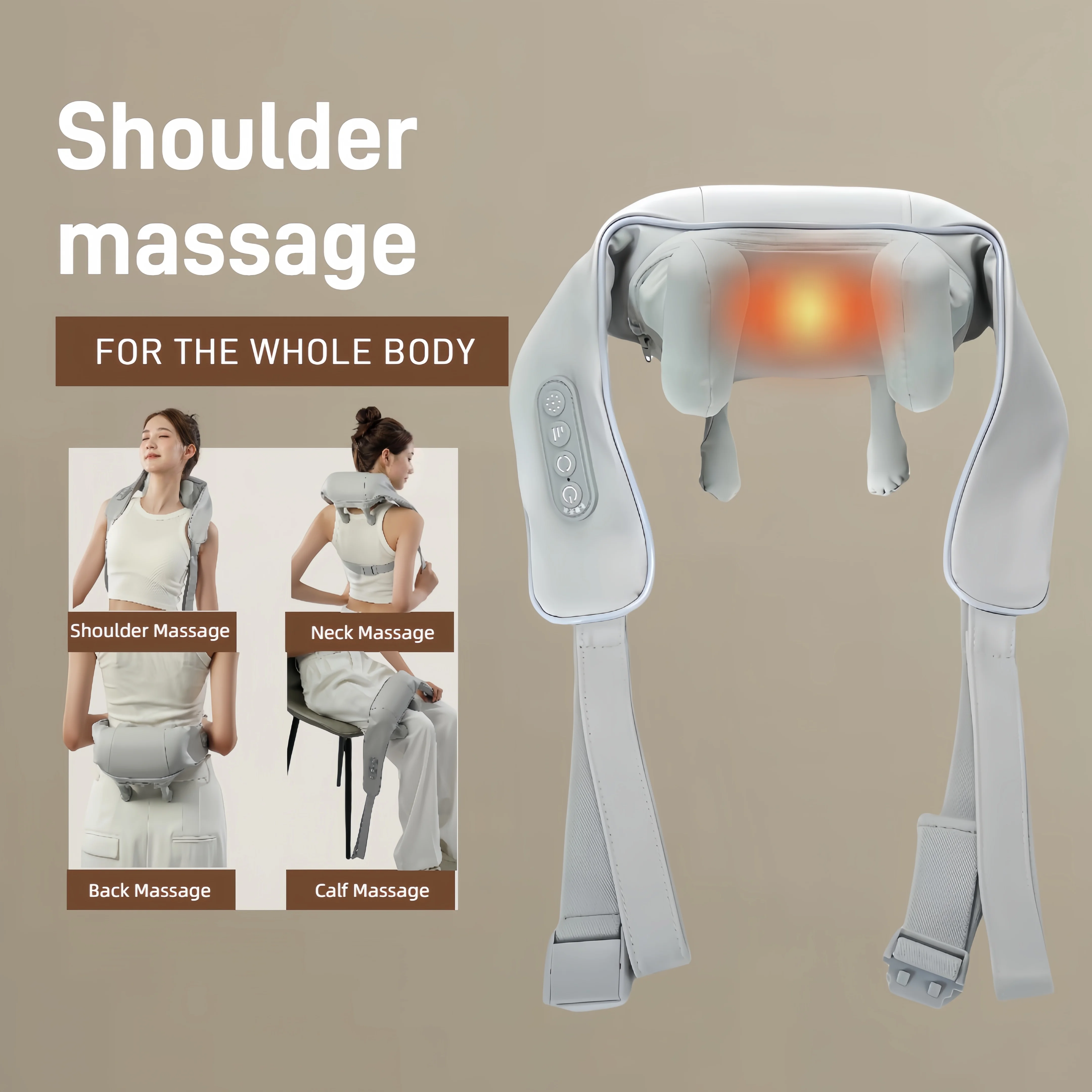 Wireless Neck and Back Massager Electric Neck Shoulder Massager, 6D Shiatsu Kneading Massage Shawl Cervical Trapezius Massager