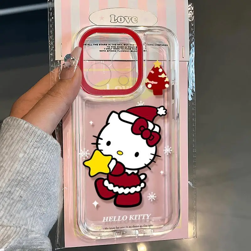 Kawaii Sanrio Hello Kitty telefoonhoesje geschikt voor iPhone 16 15 14 Pro-serie schattig kerstuitje meisje vakantiecadeau
