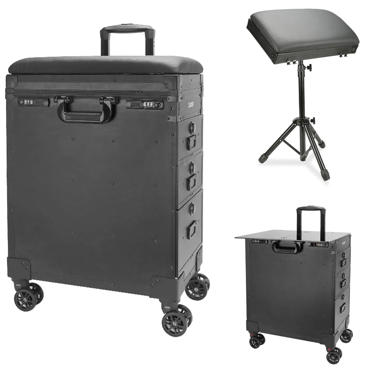 Tattoo Trolley Tool Case Cart, 3 Drawers, Adjustable Portable Workstation, Self-lock Wheels, Tattoo Armrest Included