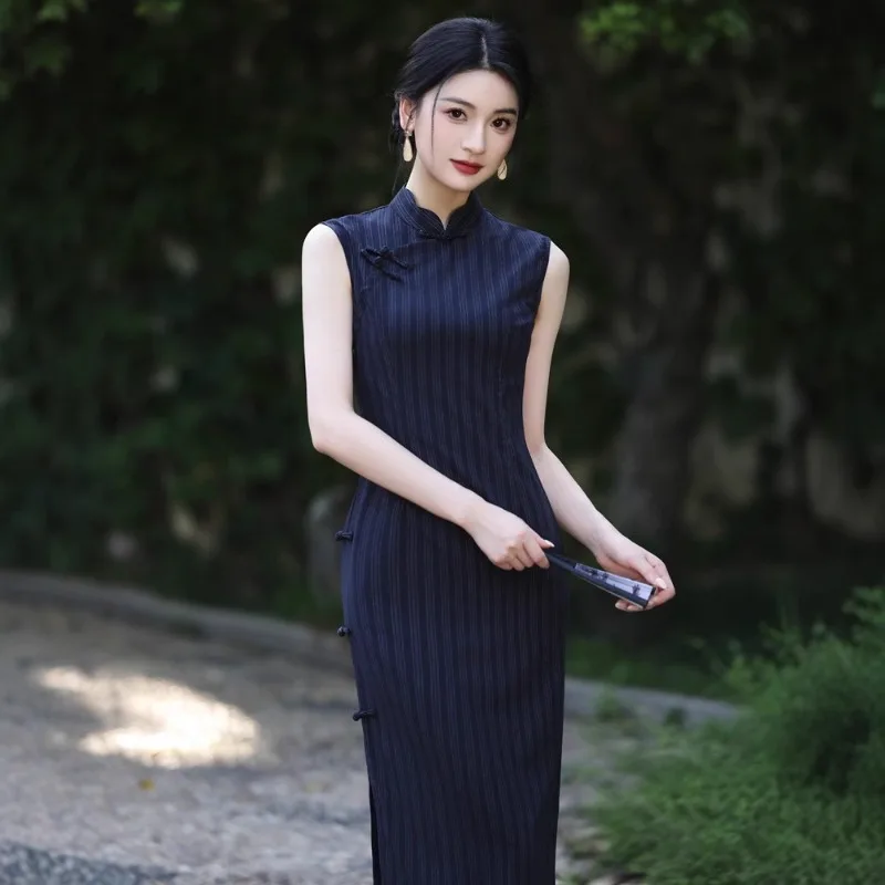 

Summer Literature Elegant Young Girl New Chinese Republican Style Blue Dress
