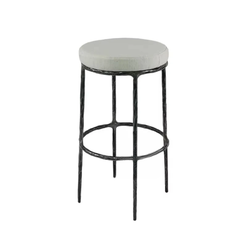 Hot Selling Top Grain Genuine Leather Metal Forged Iron Round bar Stool Home Kitchen Dining Room bar Stool Chair Counter Stool