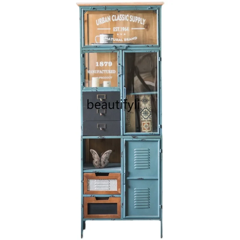 

American Office Chest of Drawers Hallway Creative Distressed Accessories Locker Solid Wood Nostalgic Complete Home Wall Cabinet